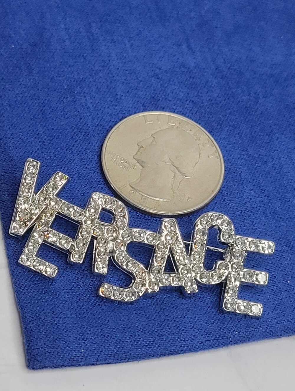 Silver, Crystal Versace  Brooch 1.75"